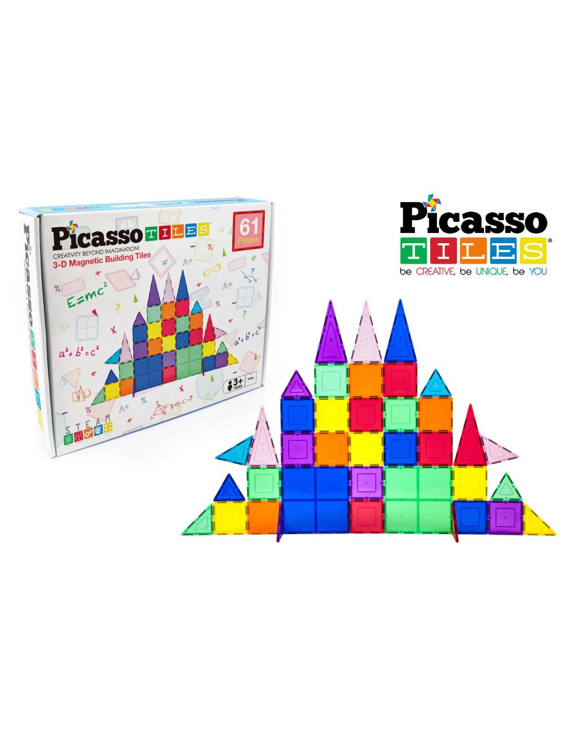 MGGPT61 PicassoTiles 61pc Magnetic Tile Classic Building Set