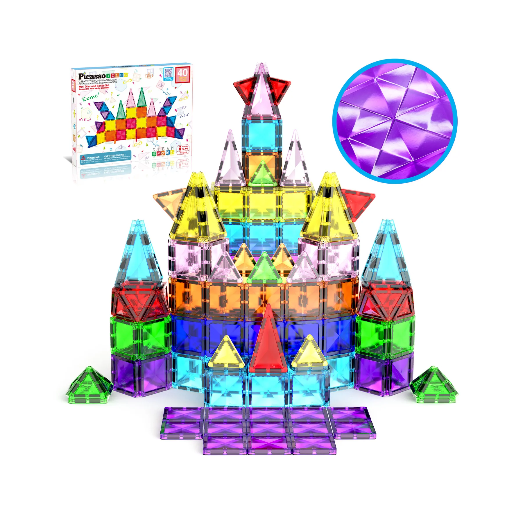 MGGPTM40-1.webp PicassoTiles Mini Diamond Travel Size 40pc Building Block Tile Set